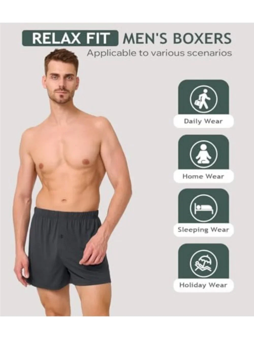 Breathable Men's Boxer Shorts 3/5 Pack - Moisture Wicking, Loose Fit Comfort